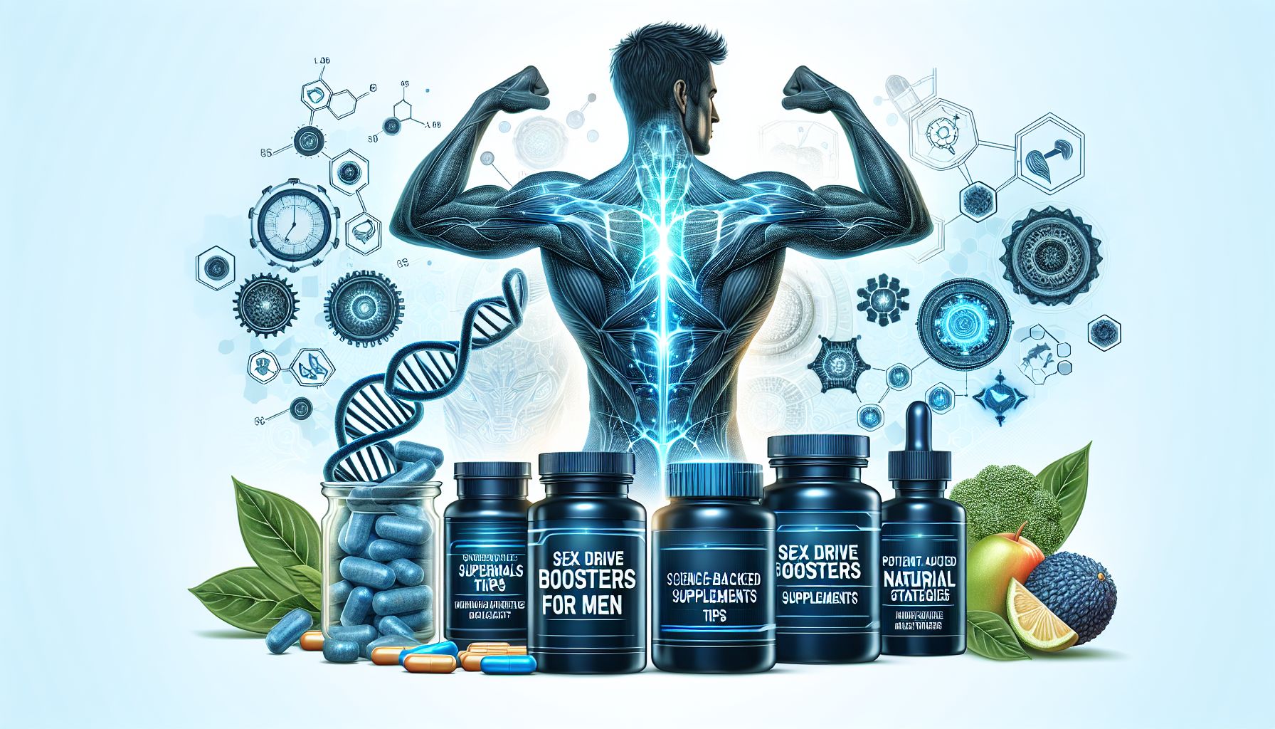 Infographic visualizing top science-backed sex drive boosters for men, including supplements, lifestyle changes, and expert advice
